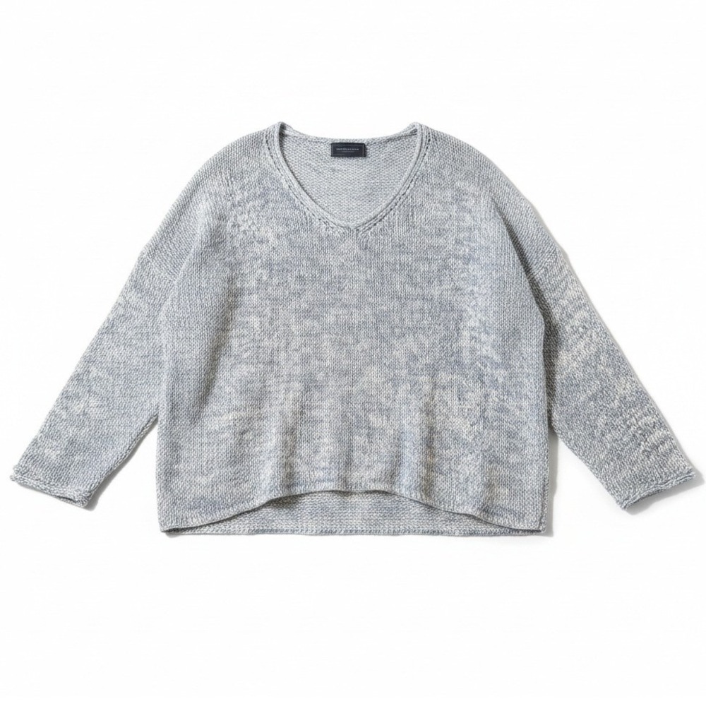 Wooden Ships Paola Buendia Blue White Maui‎ Chunky V-Neck Knit Sweater SM